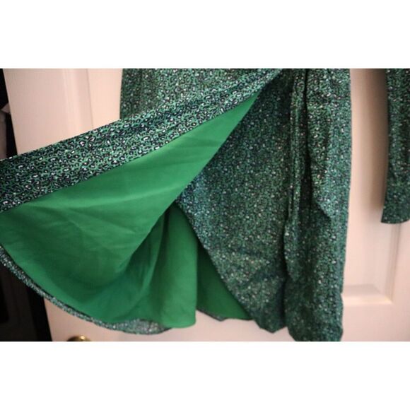 Sanctuary Women's Sz 10 Green Animal Print Stay The Night L/S Mini Wrap Dress - Picture 5 of 11